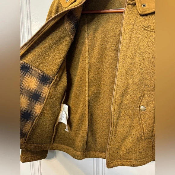 Eddie Bauer Full Zip Hoodie Quilted and Plaid Detail Heathered Gold Size‎ M - Picture 2 of 13